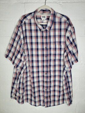 HB Harbor Bay Men's 3XLT Button Front Shirt Short Sleeve Red Plaid